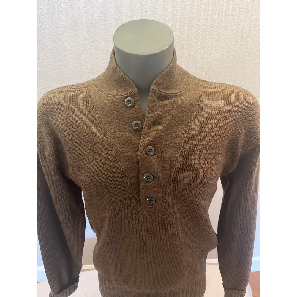 Vintage 1976 US Military 100% Wool Button Mock Neck Sweater Large 42-44